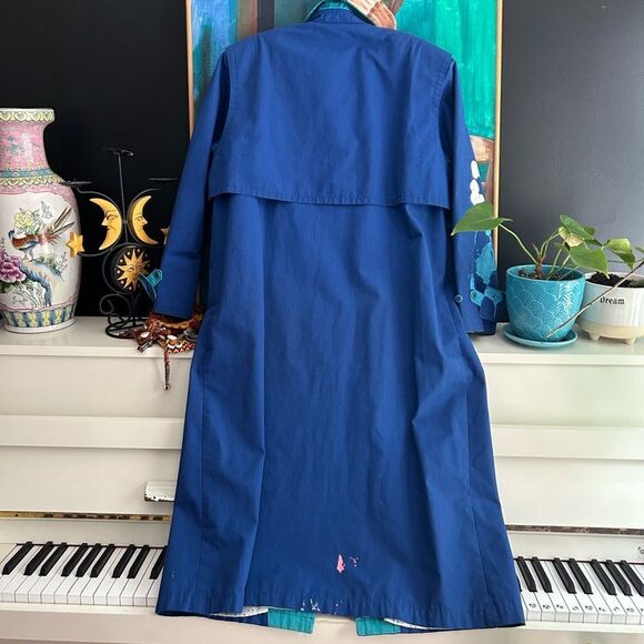 Vintage London Towne Navy Painted Trench with Pink and Green Accents 10M - Picture 11 of 15